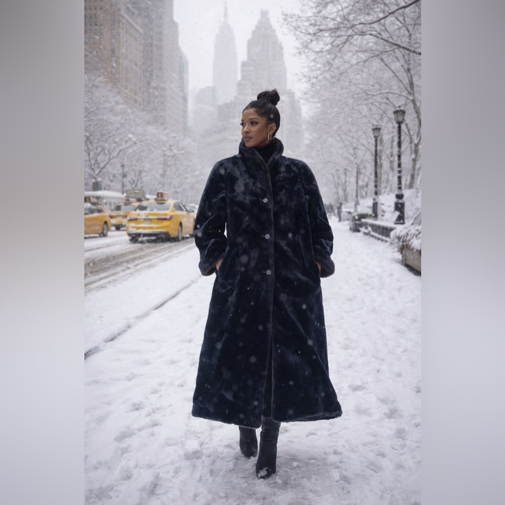 Hillmoor New York Women's Size M Black Fur Coat Long Thick Heavy Winter Snow